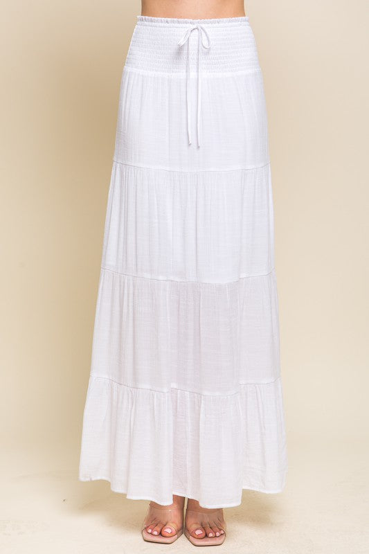 White Smocked Maxi Skirt