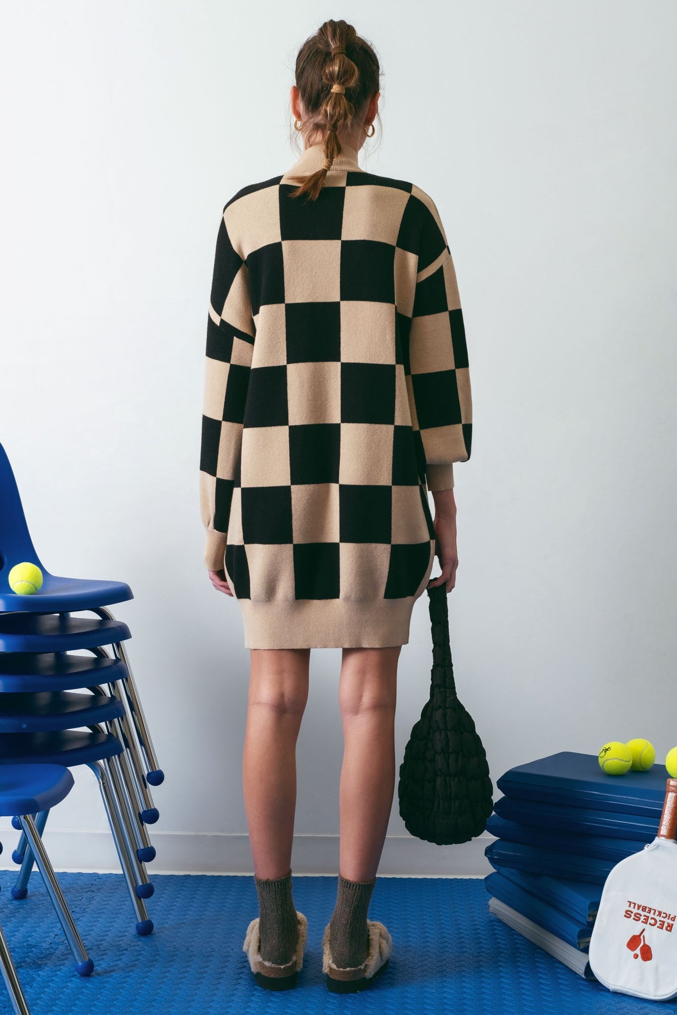 Checkered Sweater Dress