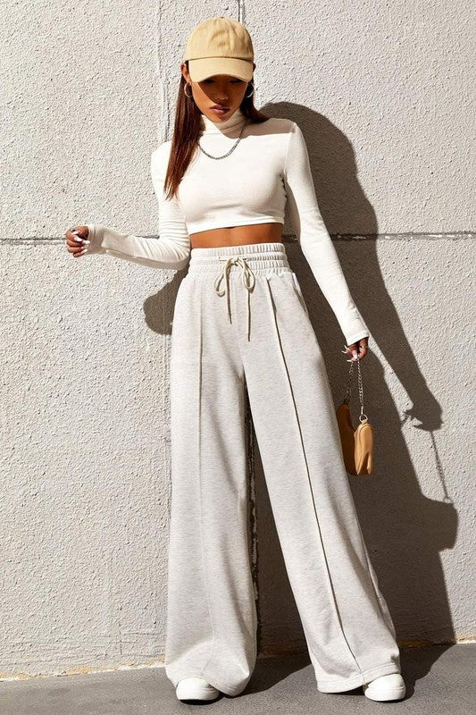 Pleated Beige Sweatpants