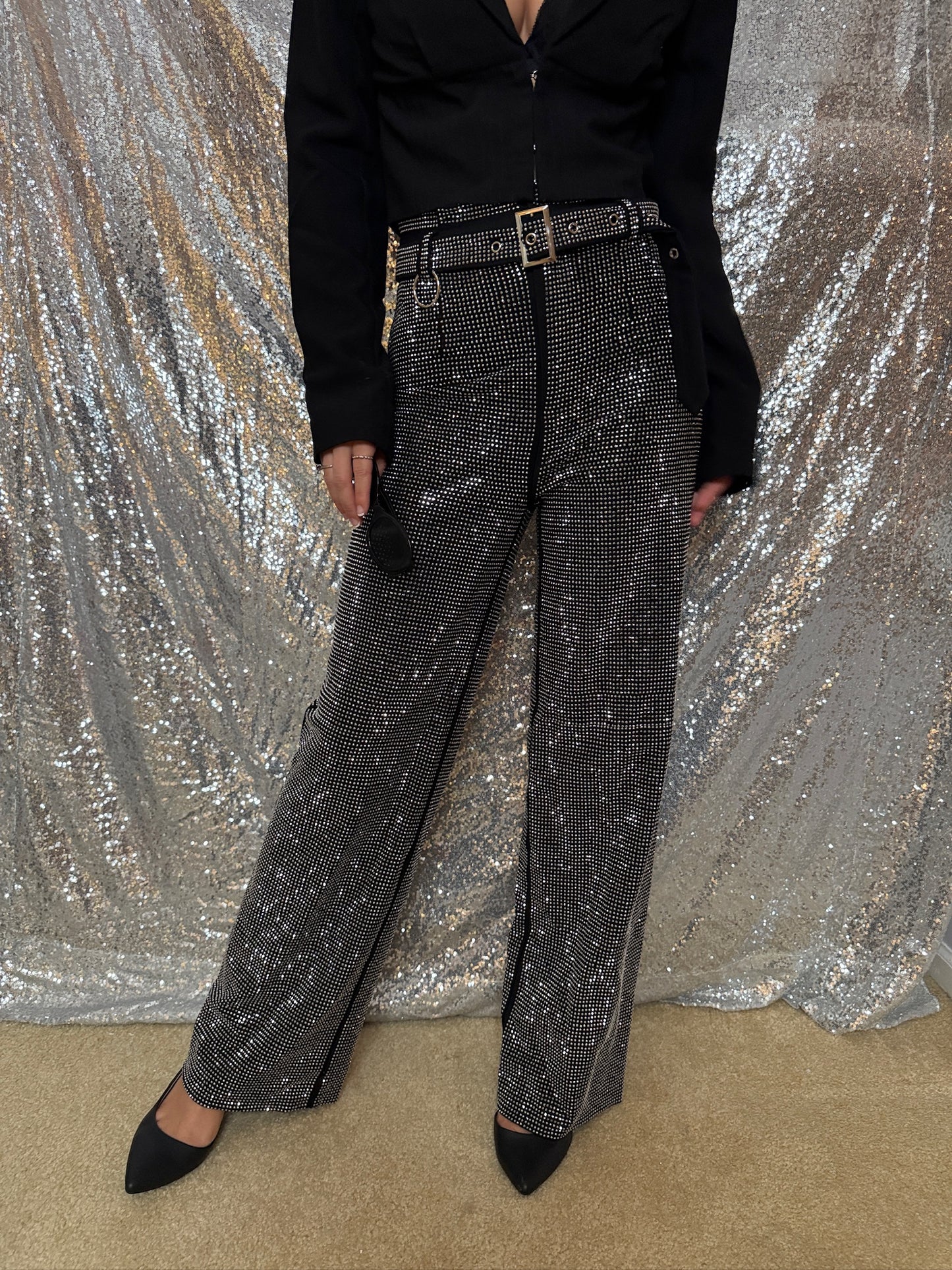 Make a Wish Rhinestone Belted Trousers