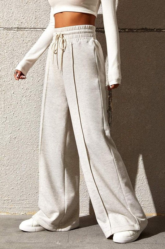 Pleated Beige Sweatpants