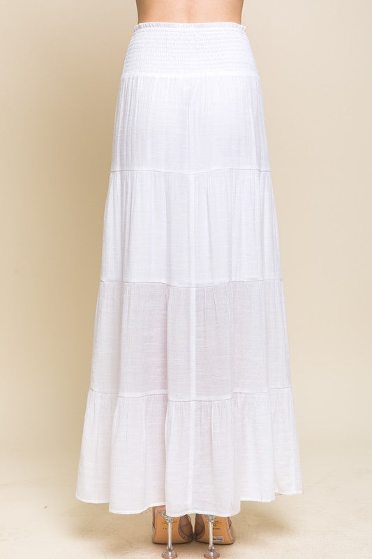 White Smocked Maxi Skirt