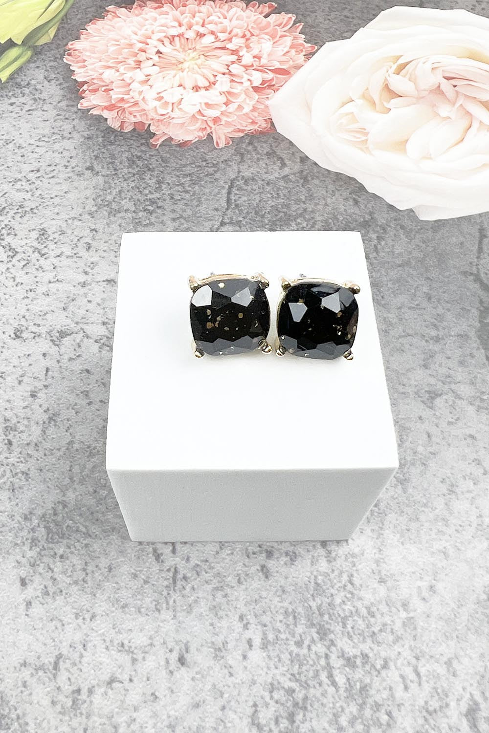 Glitter Stud Earrings in Black