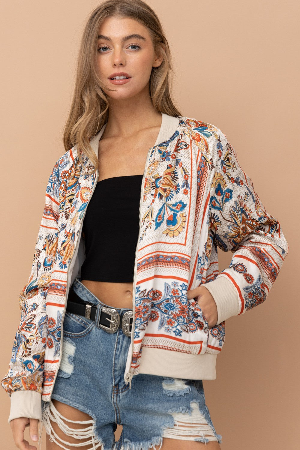 Satin Paisley Bomber Jacket