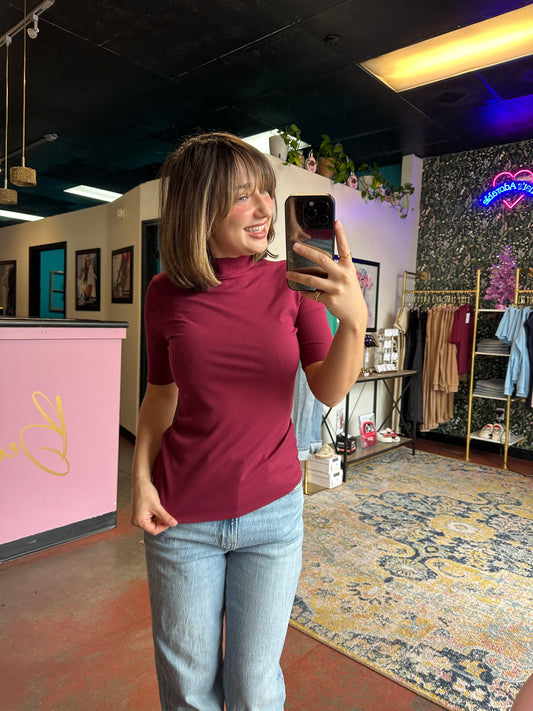 Burgundy Mock Neck Top