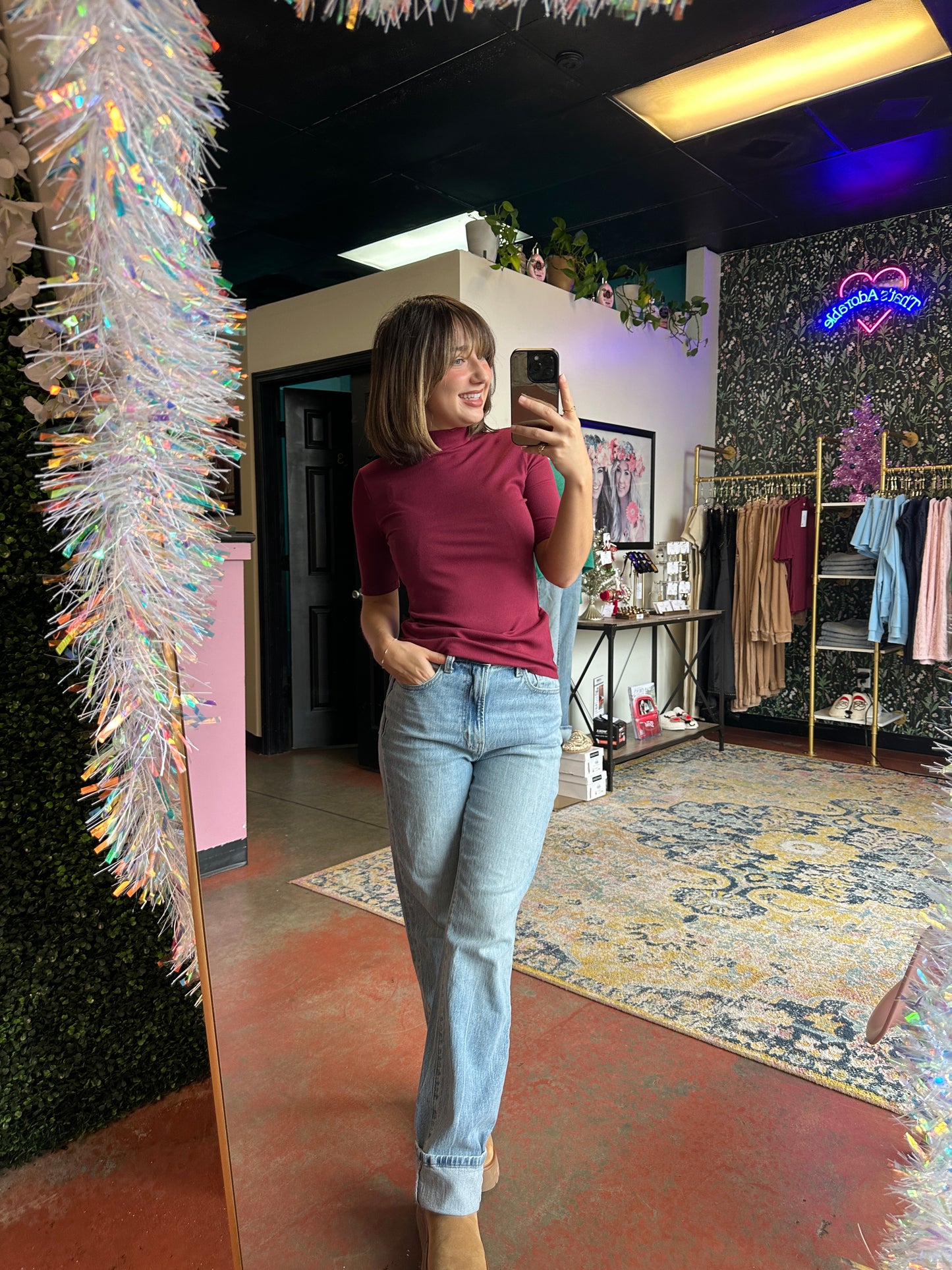 Burgundy Mock Neck Top