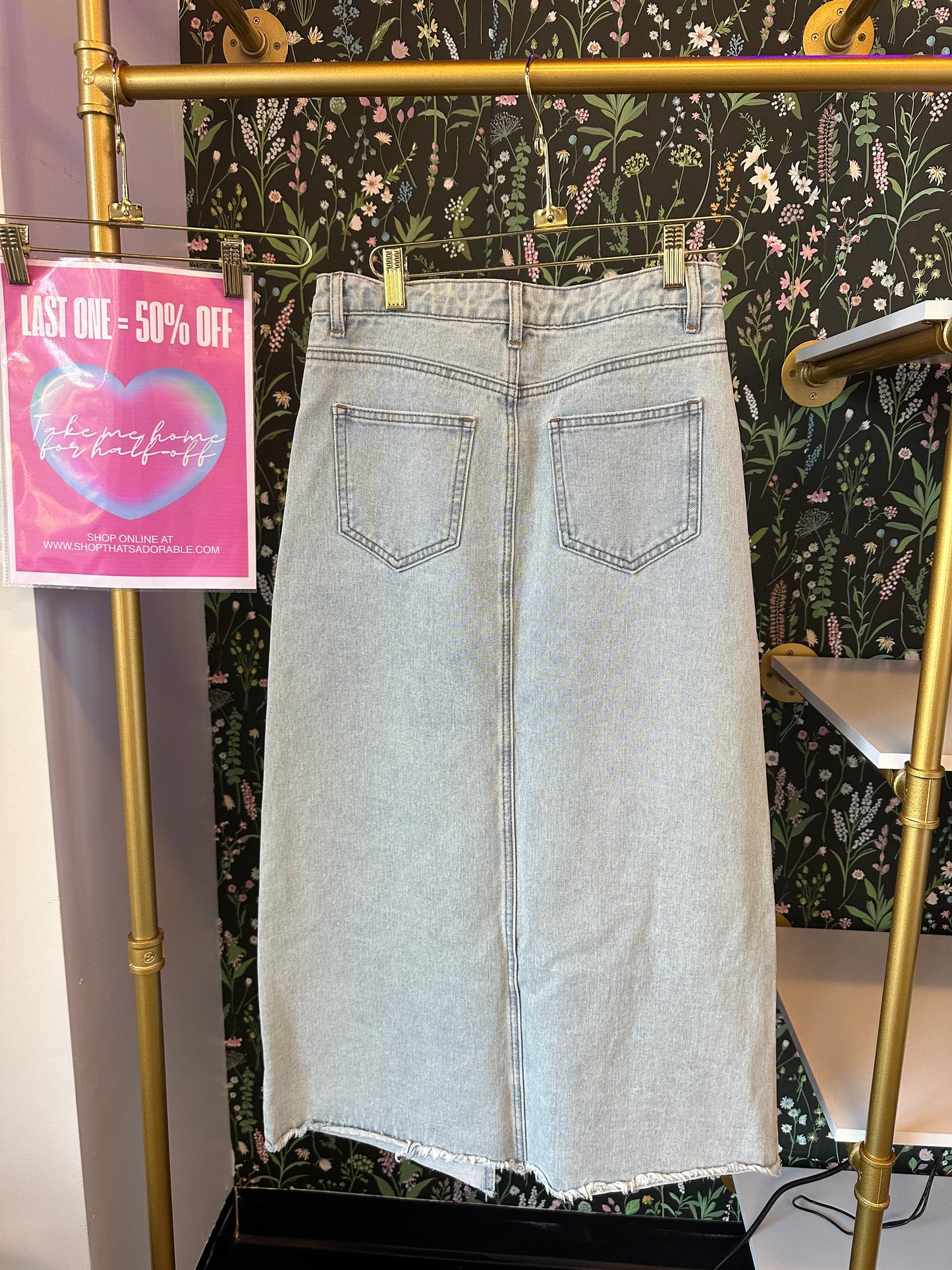 Rhinestone Midi Length Denim Skirt