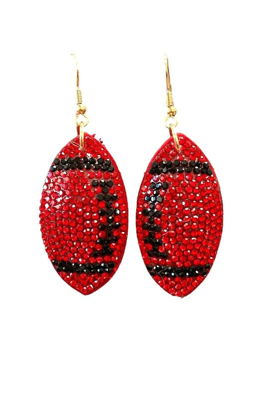 Red + Black 3D Bling Football Earrings