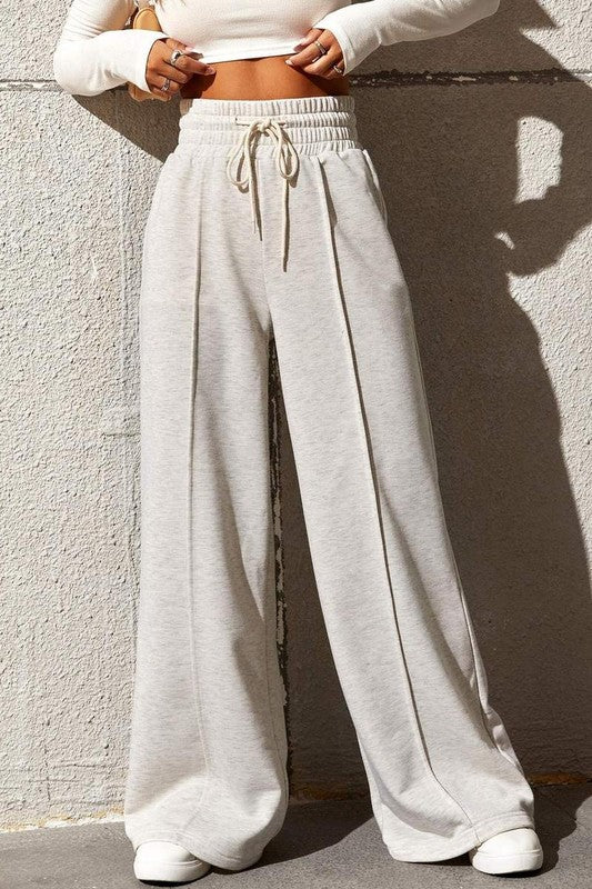 Pleated Beige Sweatpants